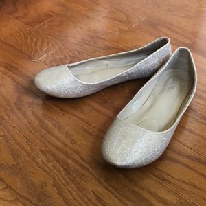 Champagne glitter flats, size 10